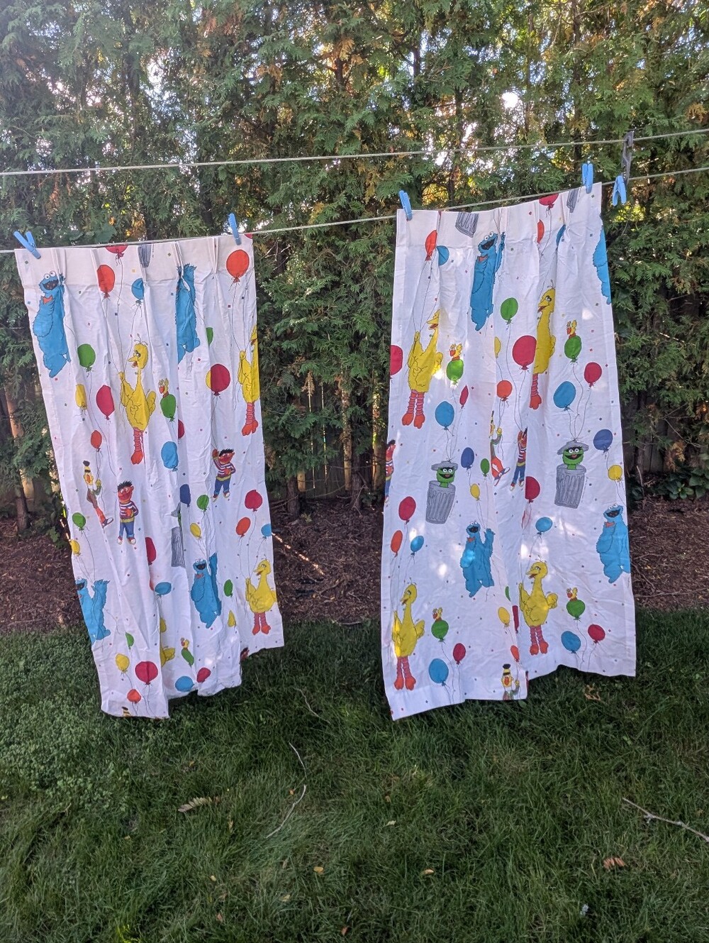 Vintage Sesame Street Curtain Panels Big Bird Ernie Bert Cookie Monster Oscar